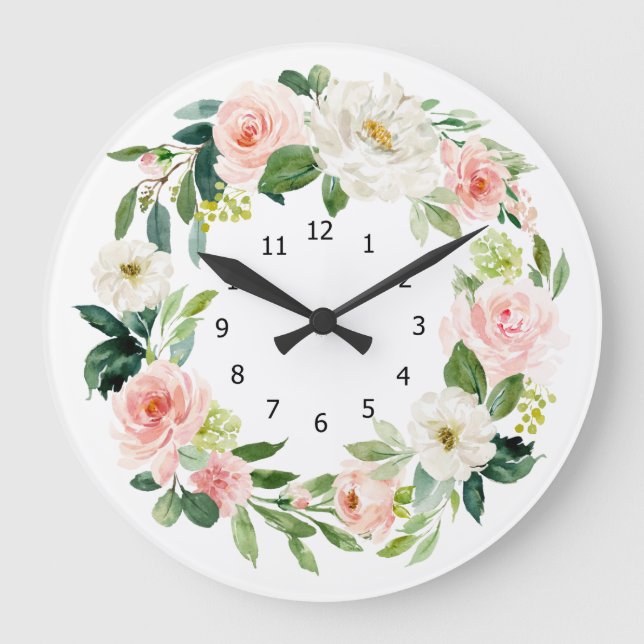 Relógio Grande Elegant Floral Wall Clock, (Frente)