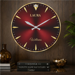 Relógio Grande Elegant Gold Minimalist Burgundy Luxury