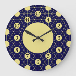 Relógio Grande Elegant Navy and Gold Geometric Tile Pattern