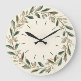 Relógio Grande Elegant Olive Leaf Botanical Wall Clock in Green