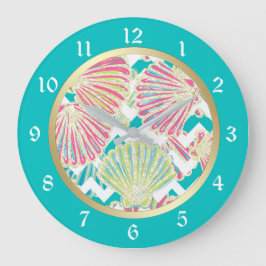Relógio Grande Elegant Seashells Chevron