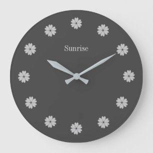 Relógio Grande Elegant Silver Gray Flowers Wall Clock