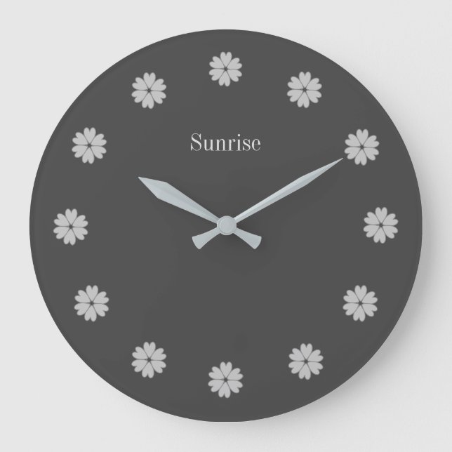 Relógio Grande Elegant Silver Gray Flowers Wall Clock (Frente)