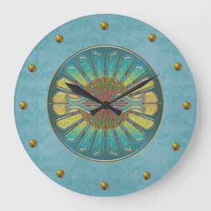 Relógio Grande Elegant Turquoise Art Deco Wall Clock