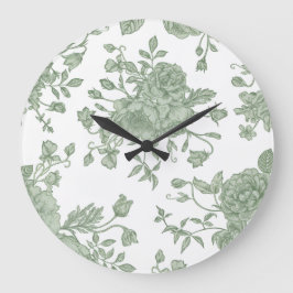 Relógio Grande Elegant Vintage Sage Green French Floral 