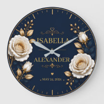 Elegant White and Gold Rose on Navy Blue 