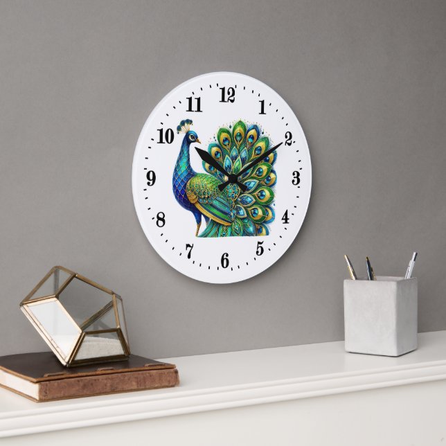 Relógio Grande Elegante art deco Peacock (Escritório)