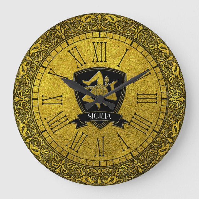 Relógio Grande Elegante Barroco Dourado Siciliano Trinacria (Frente)