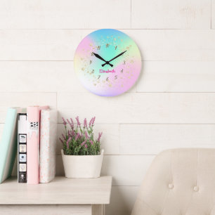 Relógio Grande Elegante Confetes Holográficos Personalizados Tend