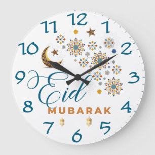 Relógio Grande Elegante Eid Mubarak Caligrafia Lua Estrelas