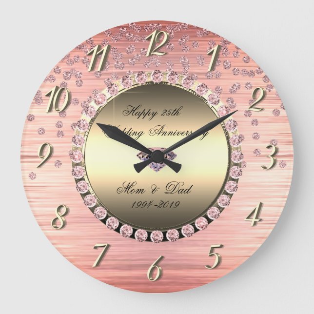 Relógio Grande Elegante Festivo Diamantes 25º Aniversário de Casa (Frente)