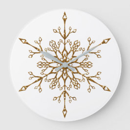Relógio Grande Elegante Floco de Neve de Natal com Brilho Dourado