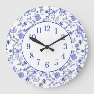 Relógio Grande Elegante Floral Azul Poeirento Feminino Vintage