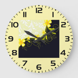 Relógio Grande Elegante Floral Damasco Amarelo