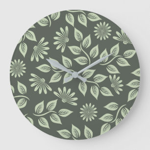 Relógio Grande Elegante Floral Vintage Verde Sage