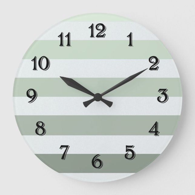 Relógio Grande Elegante Listras Verde Sage e Branco (Frente)
