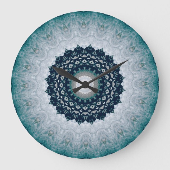 Relógio Grande Elegante Marinho Blue Mandala (Frente)