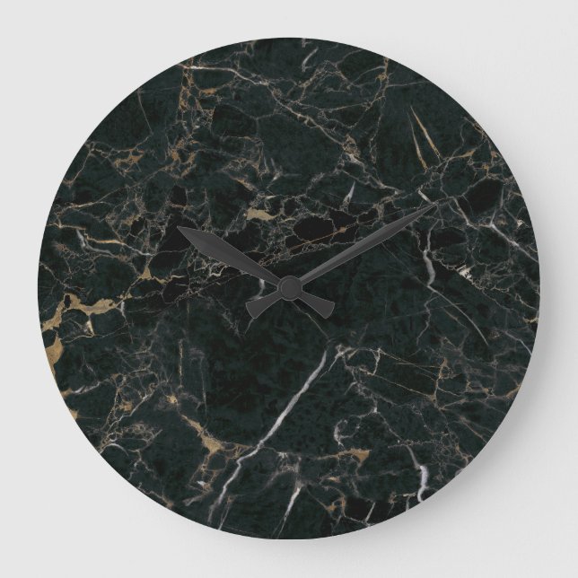 Relógio Grande Elegante mármore negro: fundo texturizado (Frente)