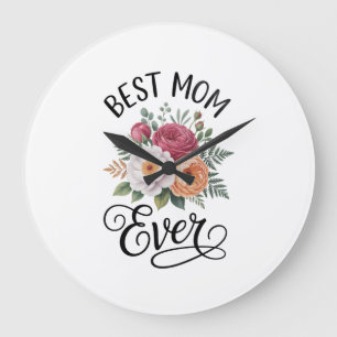Relógio Grande Elegante Melhor Mãe do Mundo Ramalhete Floral Aqua