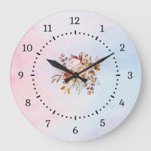 Relógio Grande Elegante Moderno Teal Floral