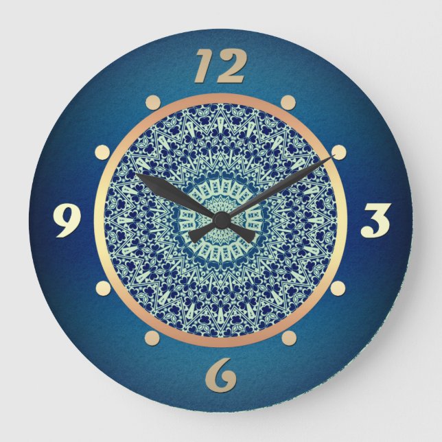 Relógio Grande Elegante, padrão oriental, moderno (Frente)