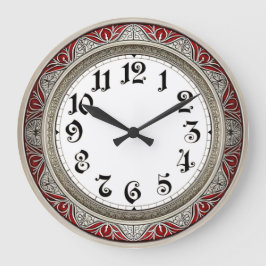 Relógio Grande Elegante Parede Vermelha Art Déco