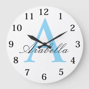 Relógio Grande Elegante Preto Azul Personalizado Monograma Nome