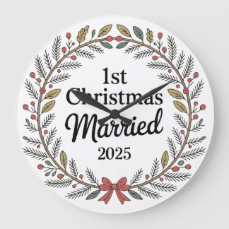 Relógio Grande Elegante Rustic Wreath | 1rua de Natal casada