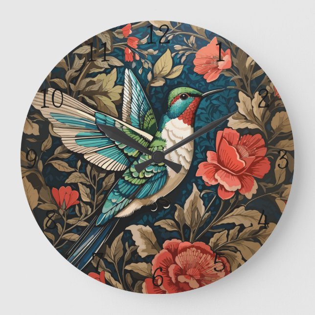 Relógio Grande Elegante voador Hummingbird William Morris Inspira (Frente)