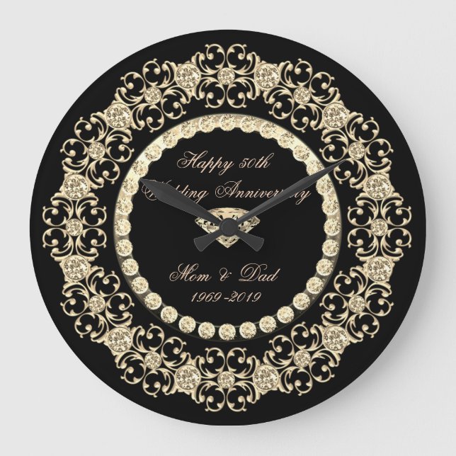 Relógio Grande Elegantes Diamantes Dourados  25º Aniversário de C (Frente)