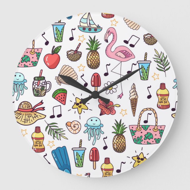 Relógio Grande Elementos de Verão Padrão sem costura (Frente)