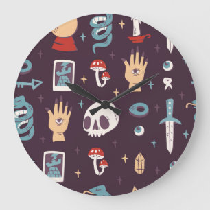 Relógio Grande Elementos mágicos: crânio, tarot sem soldadura