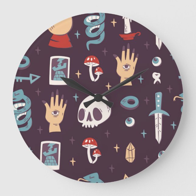 Relógio Grande Elementos mágicos: crânio, tarot sem soldadura (Frente)