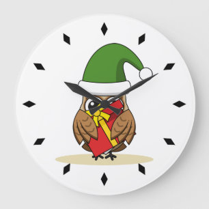 Relógio Grande Elf Owl de Natal com Presente