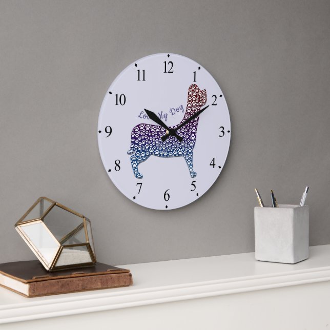 Relógio Grande Embossed Indigo Gradient Paw Print Dog Outline (Escritório)