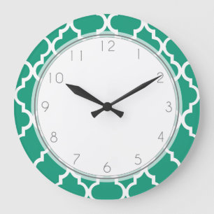 Relógio Grande Emerald Green Quatrefoil Patterno