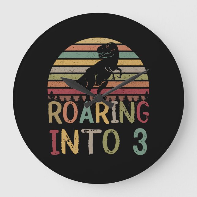 Relógio Grande Encaminhando para 3 dinossauros de aniversário de  (Frente)