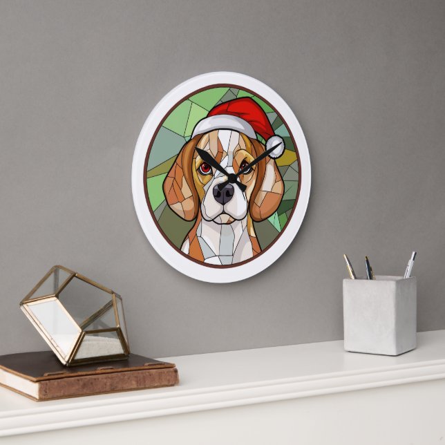 Relógio Grande Encanto Canino Encantador: Natal Temático Beagle (Escritório)