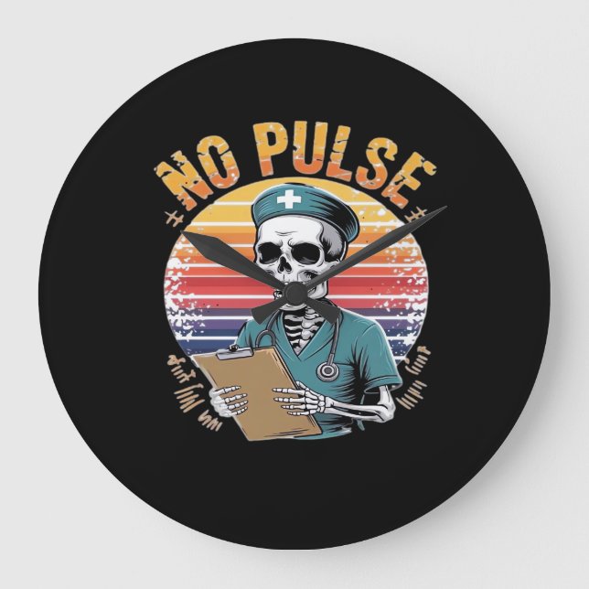 Relógio Grande Enfermeira de esqueleto engraçado Sem Design de pu (Frente)