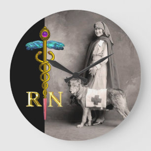 Relógio Grande ENFERMEIRA E CÃO DE RESGATE /Emblema RN Caduceu Do