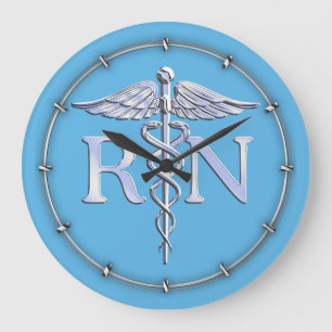 Relógio Grande Enfermeira Registrada RN Silver Tal Como Caduceus