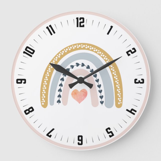Relógio Grande Enfermeiro-Arco-Íris de Pastel Boho-Cento (Frente)