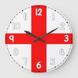 Relógio Grande England Wall Clock Flag White & Red