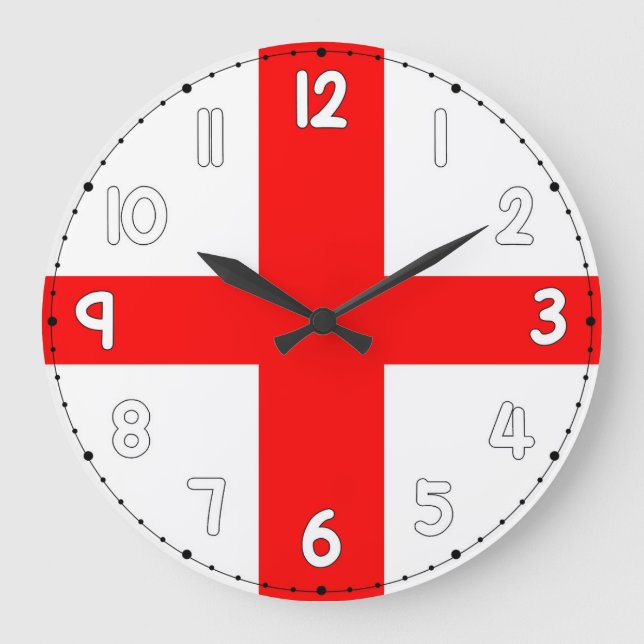 Relógio Grande England Wall Clock Flag White & Red (Frente)
