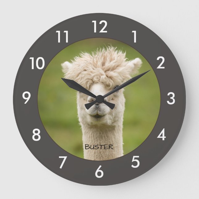Relógio Grande Engraçado Alpaca|Personalizado Llama (Frente)