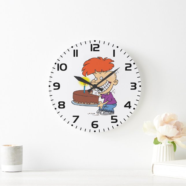 Relógio Grande Engraçado Cartoon Boy com Bolo de Aniversário de C (Criador carregado)