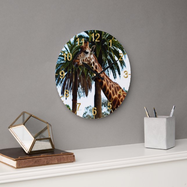 Relógio Grande Engraçado Girafa Dando Um Framboesa, (Escritório)