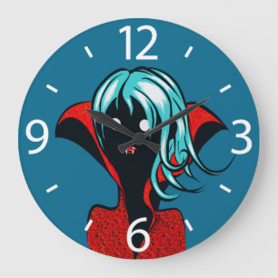 Relógio Grande Engraçado Vampiro Rapariga Gótico Bela Arte