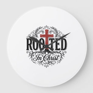 Relógio Grande Enraizado em Cristo Design de Cruz Cristã Vintage_