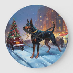 Relógio Grande Época Festiva de Natal do Doberman